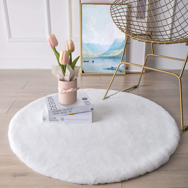 HERVEY White Faux Rabbit Fur Rug Luxury Soft Faux Fur Novelty Rug